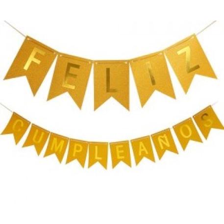 BANDERIN FC GLITTER DORADO LETRA PLATA