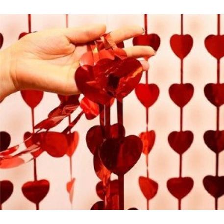 CORTINA CORAZONES ROJOS