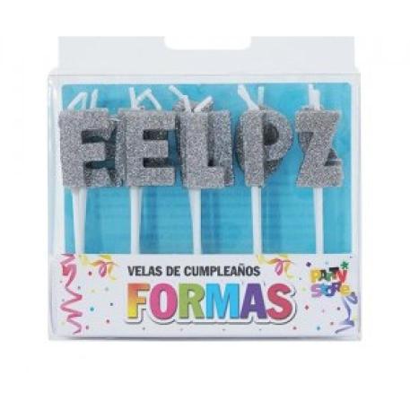 VELA FORMA - SET FELIZ CUMPLE PLATEADO