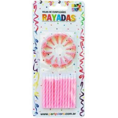 VELA RAYADA ROSA C/12 BASES X24